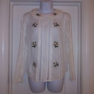 Zara Trafaluc Embroidered Ruffle Blouse Top